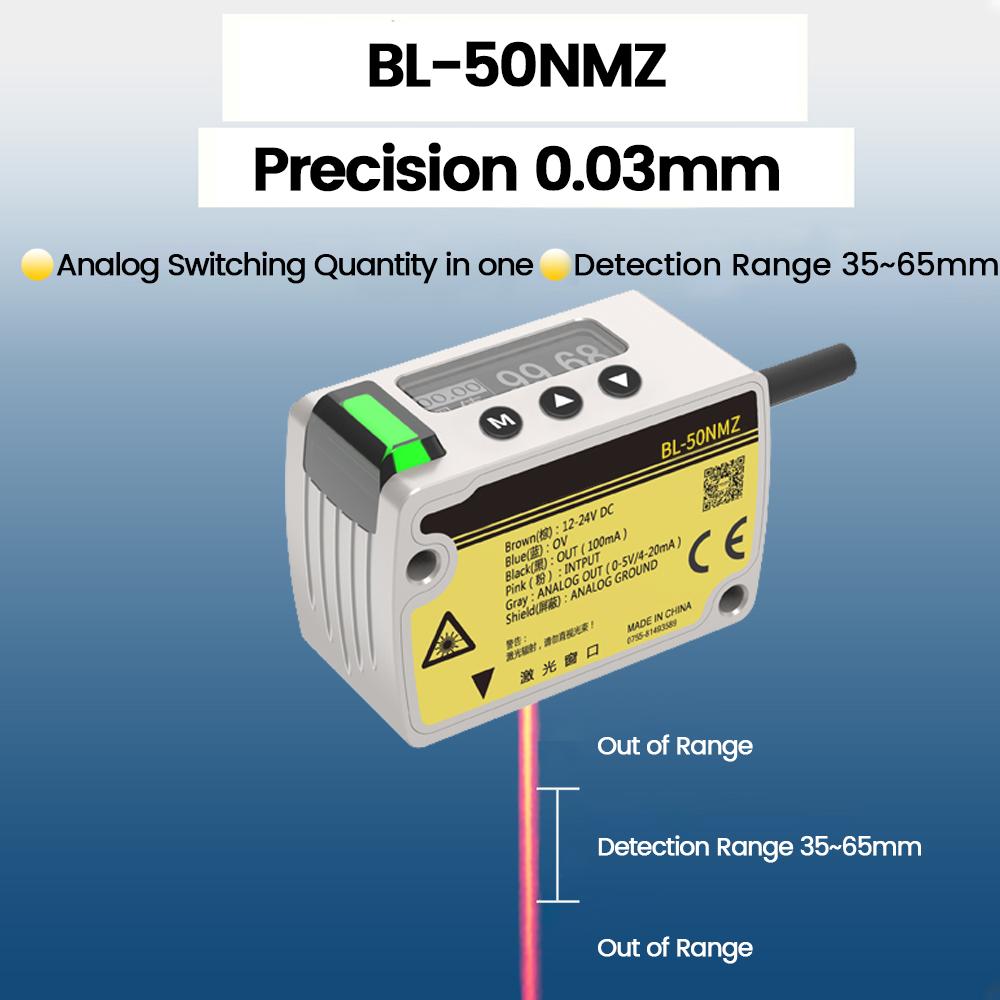 Laser Displacement Distance Sensor Thickness Measurement Height Sensor High Precision 1.111mm Analog 181 Output Transmitter