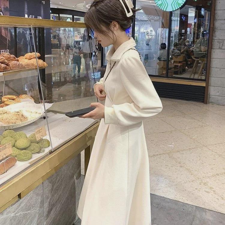 Women's Plus Size Waffle Knit Slimming Long Sleeve Dress for Autumn and Winter