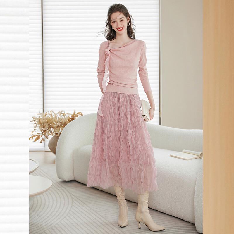 Bailuyu Women's Irregular Neck Long Sleeve T-Shirt with Detachable Flower