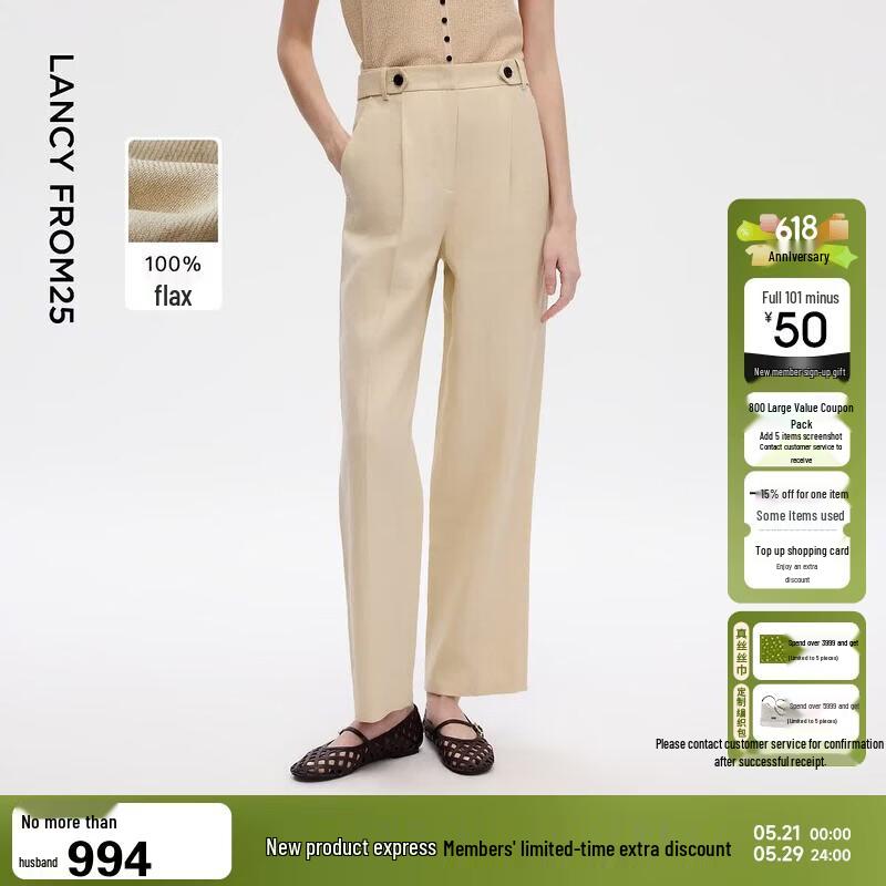 Langzi Old Money Style Linen Tapered Cropped Pants M