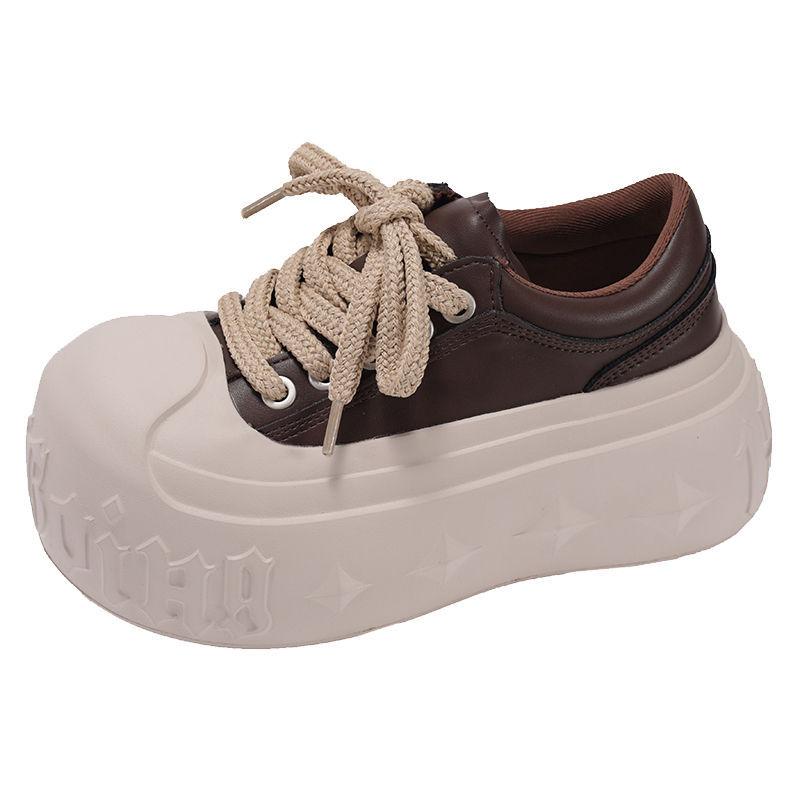 Frühling und Herbst neue Big-Head-Schnürschuhe mit dicker Sohle, Muffin-Schuhe, kleine Brotschuhe, Auflösungsschuhe, Freizeitschuhe, Damenschuhe