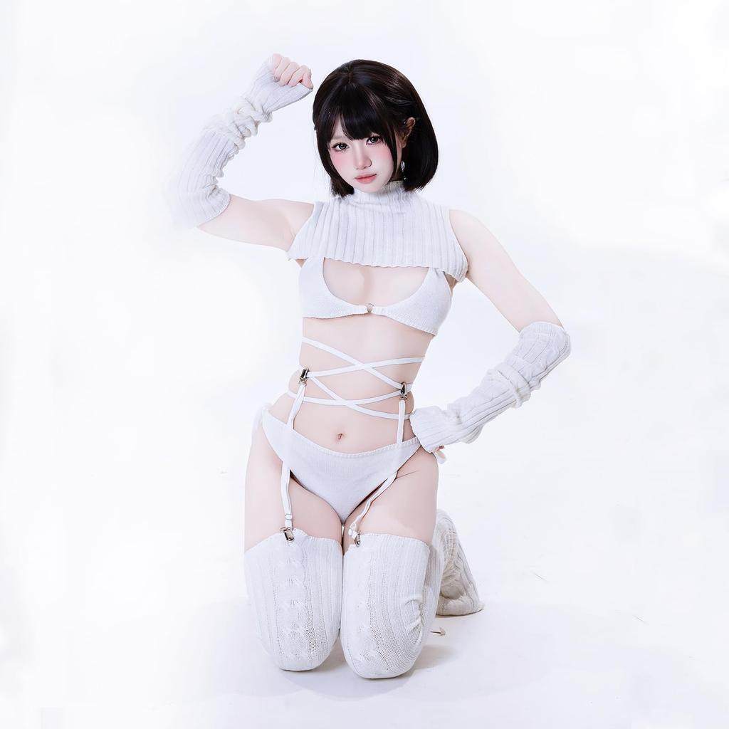 Virgin Killer Sweater Lolita Knit Bikini Sweater Sexy High Neck Fashion Funny Cosplay Clothing Costume Dumpling Girl Costume Event Party Disguise