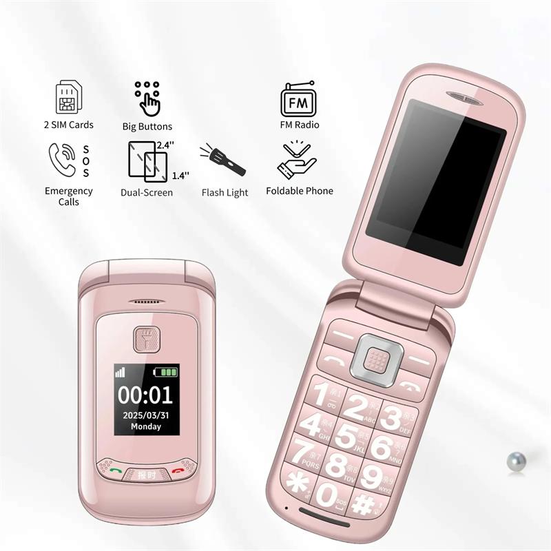 Dual Screen Small Senior Flip Phone Spped Dial Big Button Dual Screen Loud Speaker Two Sim Cards Clamshell Mobile SOS Dial Torch Button Phone
