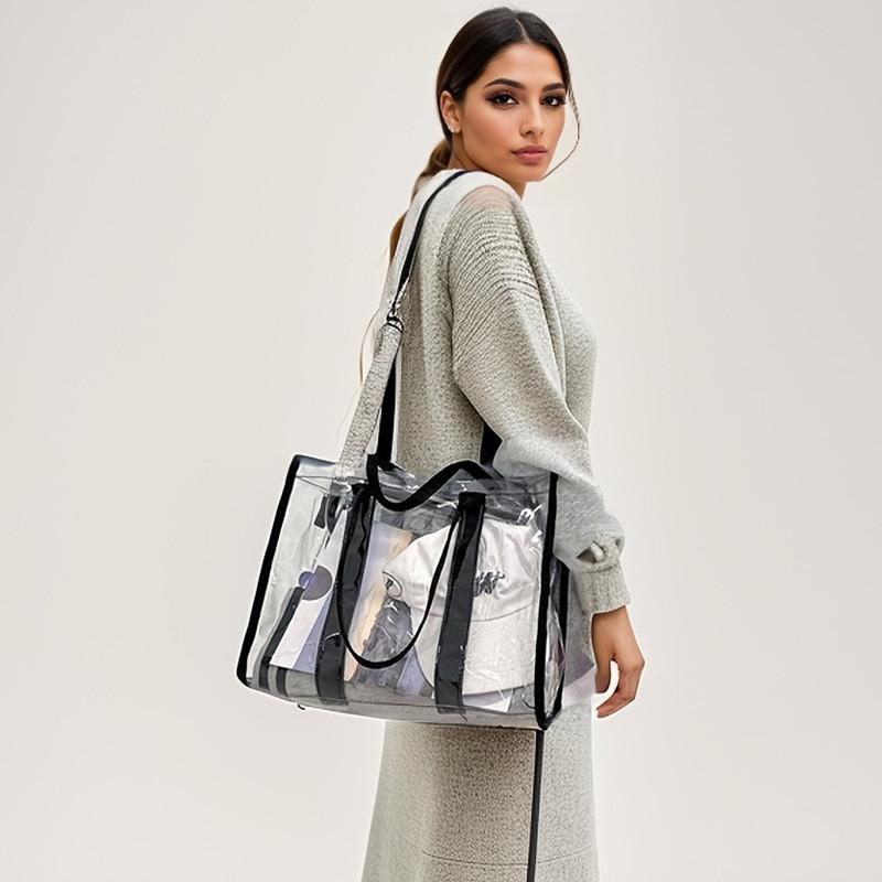 Pvc Transparent Beach Bag With Inner Zipper Pocket For Summer Outings