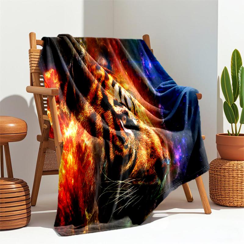 1PC cartoon tiger printed blanket, all season lightweight home office outdoor nap multifunctional blanket A6