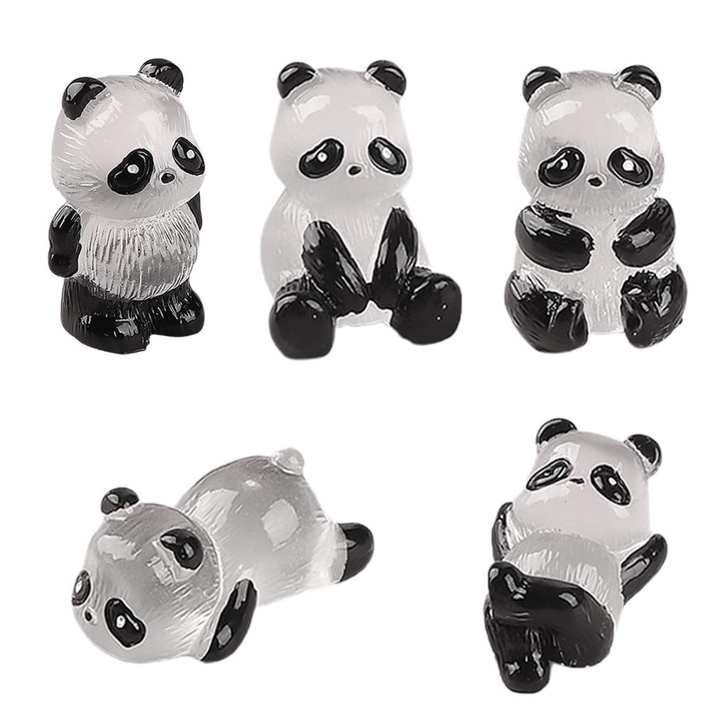 5Pcs Cute Luminous Panda 3D Resin Crafts Glow in Dark Pandas Statue Micro Landscape Figures Decorative DIY Home Ornament