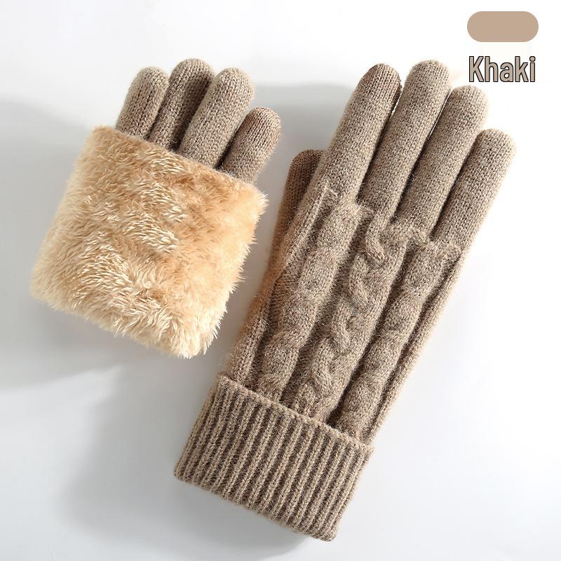 Women's Winter Knitted Touchscreen Gloves - Double-Layer Fleece-Lined, Thick Warm for Outdoor Cycling