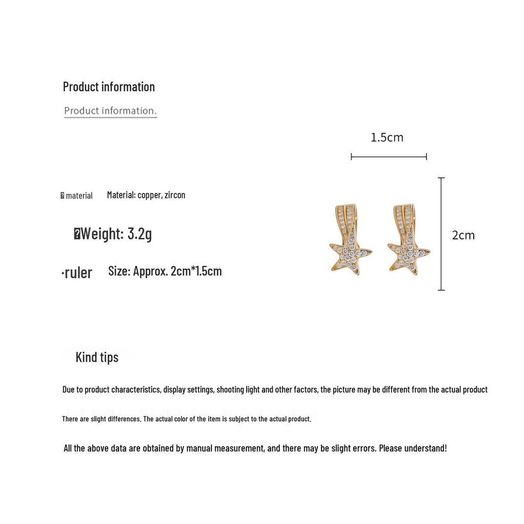 High-End Cubic Zirconia Star Ear Cuff - Versatile, Elegant, Simple, Exquisite Geometric Earring