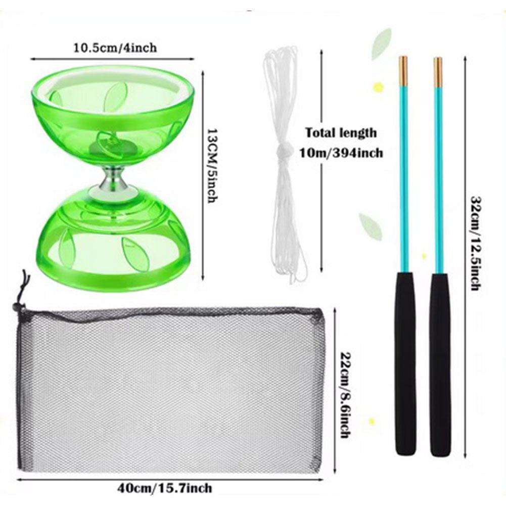 

4 Pieces Chinese Yoyo Diabolo Set Triple Bearing Diabolo with 2 Diabolo Sticks String and Net Bag Juggling Diabolo for All Ages зелёный