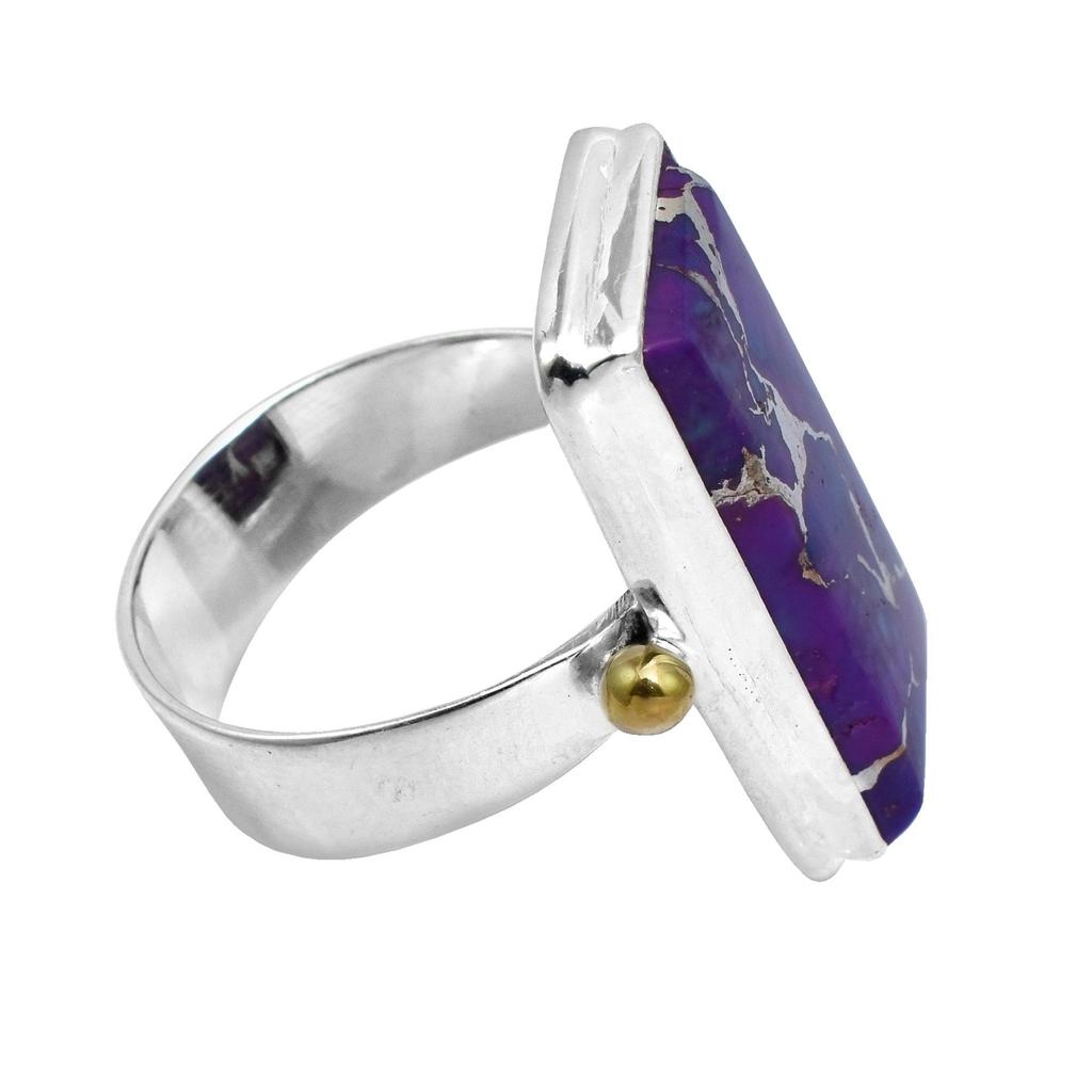 Bague bicolore faite à la main en argent sterling 925 avec pierre précieuse turquoise violette naturelle pour femmes et filles