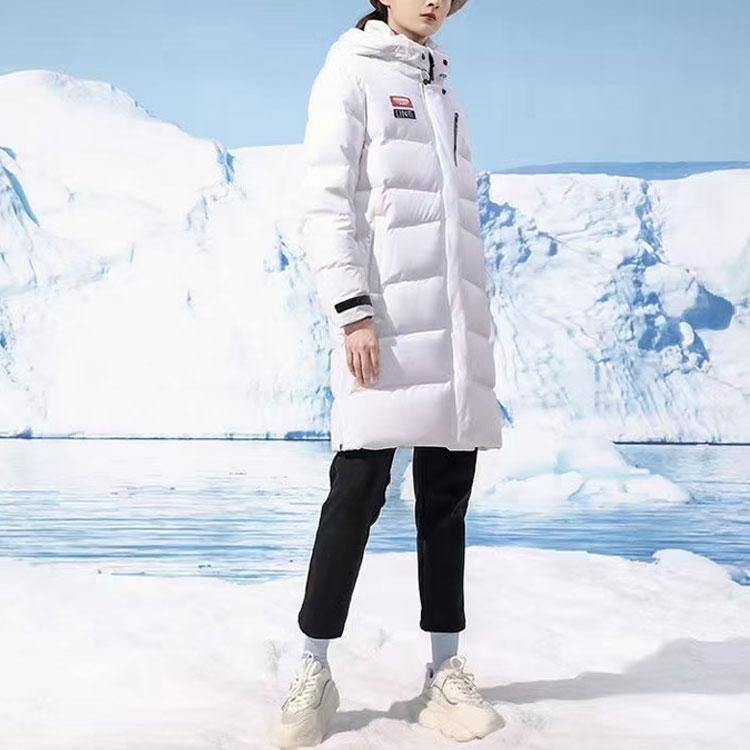 Anta Outdoor Series Logo Print Badge Long Hooded Down Jacket Women Outerwear White 162146913-01