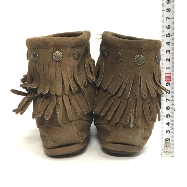 Minnetonka Leather Suede Fringe Boots 8 250 Brown Side Zip Short Boots Leather Shoes(USED)