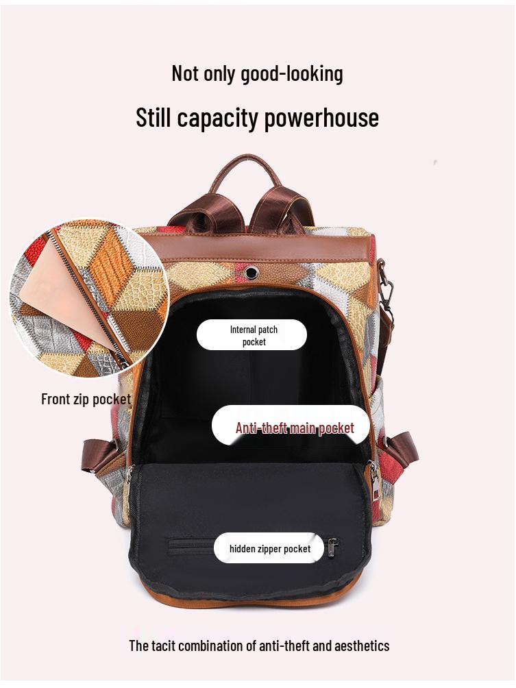 Trendy Women's Anti-Theft Colorblock Backpack - Large Capacity for Travel