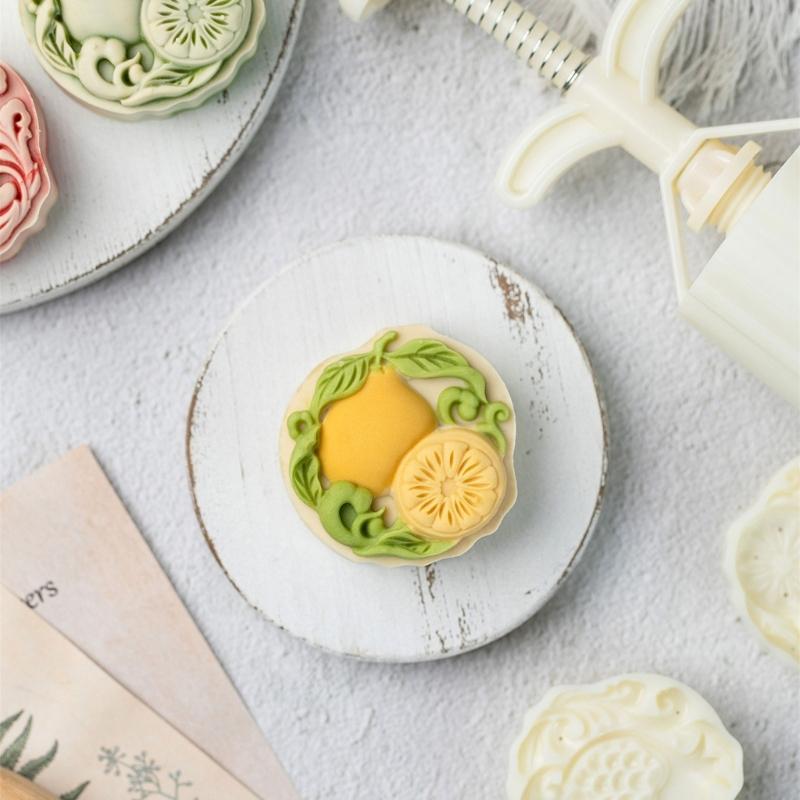 Pomelo and Pomegranate Pattern Mooncakes Press Delicate Embossing Mooncakes Molds Treat Stamps for Baking Lover