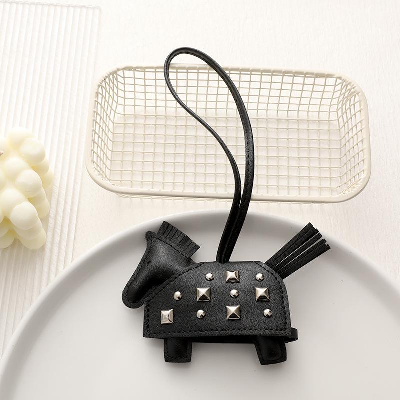 Cross Rivet Leather Pony Bag Charm and Keyring Accessory