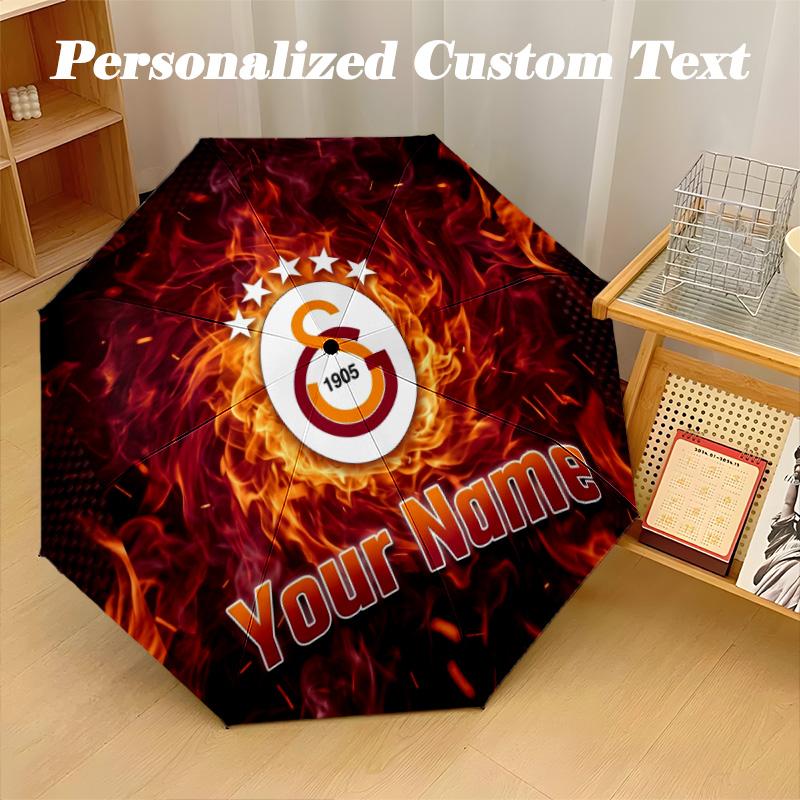 8 Rib Auto Folding Umbrella Galatasaray FC Print Custom Name Text Portable Rain Gear