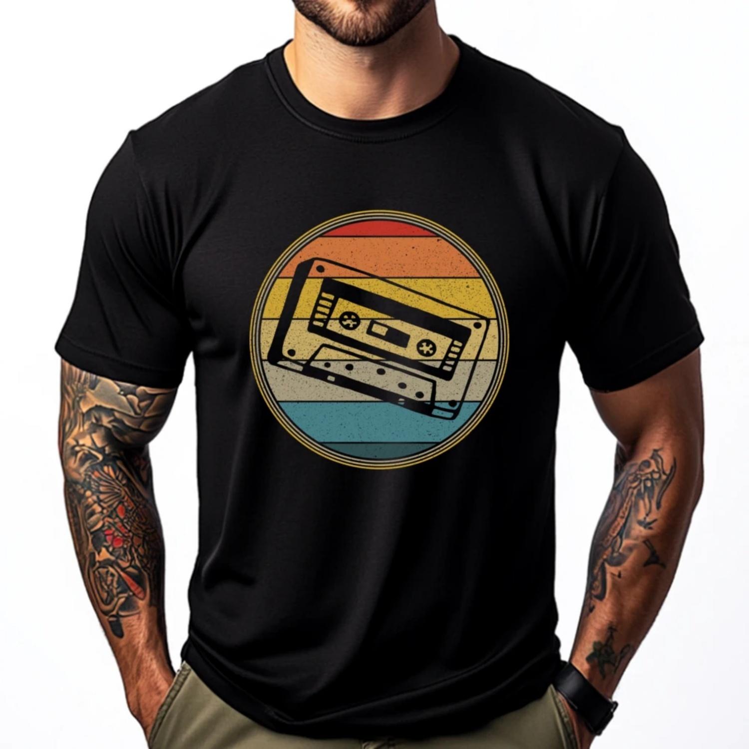 

Retro Mixtape Sunset Cassette Red And Black Graphic T Shirt Luxury Designer Korean Mens Shirts Graphic Tee S чёрный