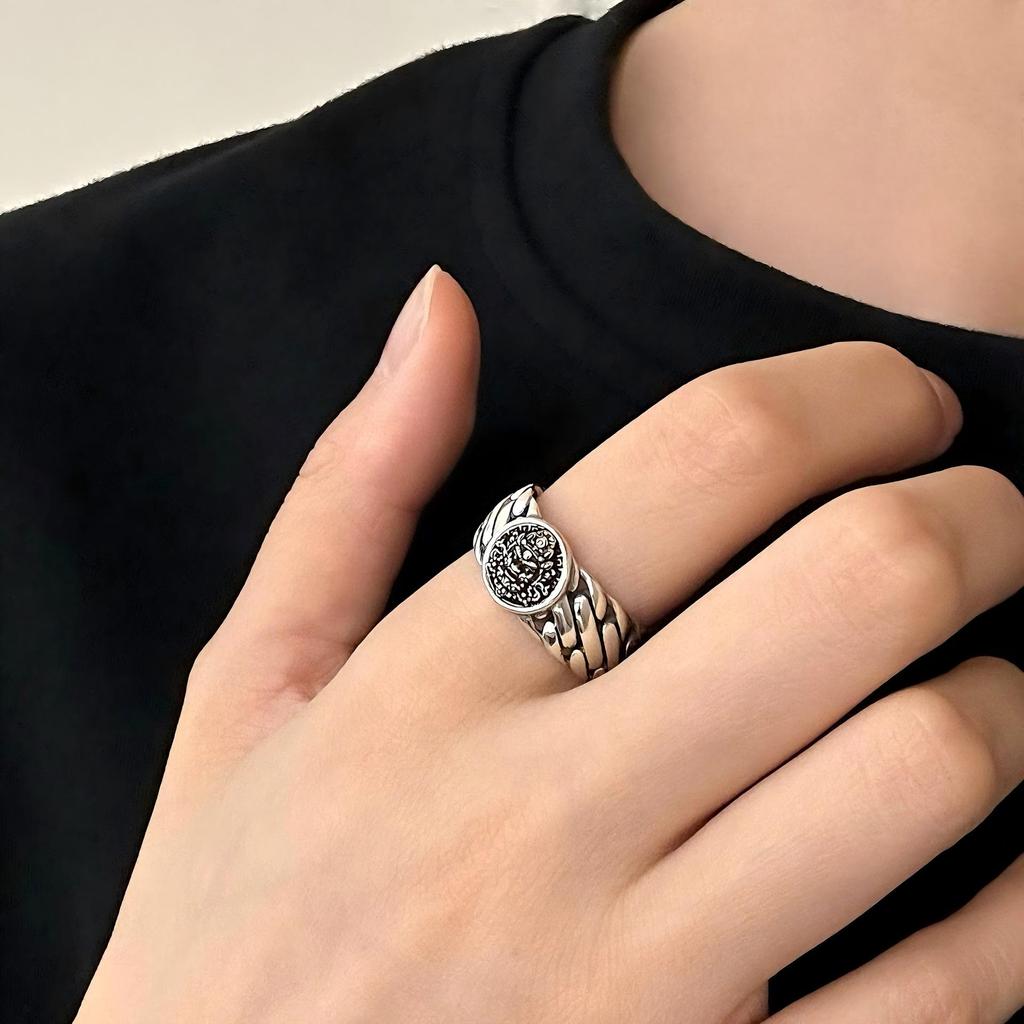 S925 Sterling Silver Yellow Wealth God Woven Open Ring – Unisex Versatile Wide Band