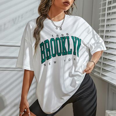 Kadın Harajuku Tshirt 1898 Brooklyn New York Mektup Baskı Kısa Kollu Tee Üstleri Yaz Rahat Büyük Boy T-Shirt Kadın Giysileri
