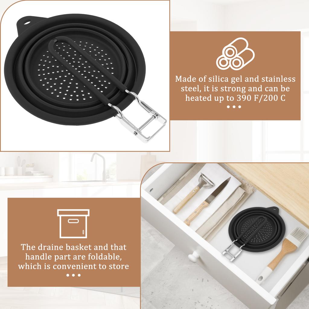 Silicone Collapsible Colander with Handle Heat Resistant Collapsible Colander Strainer Multipurpose Colander Strainer