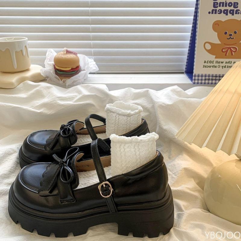 Fashion Elegant Black Bow New Spring and Summer Thick Soled Small Leather Shoes Simple Comfortable Versatile Women's Single Shoes