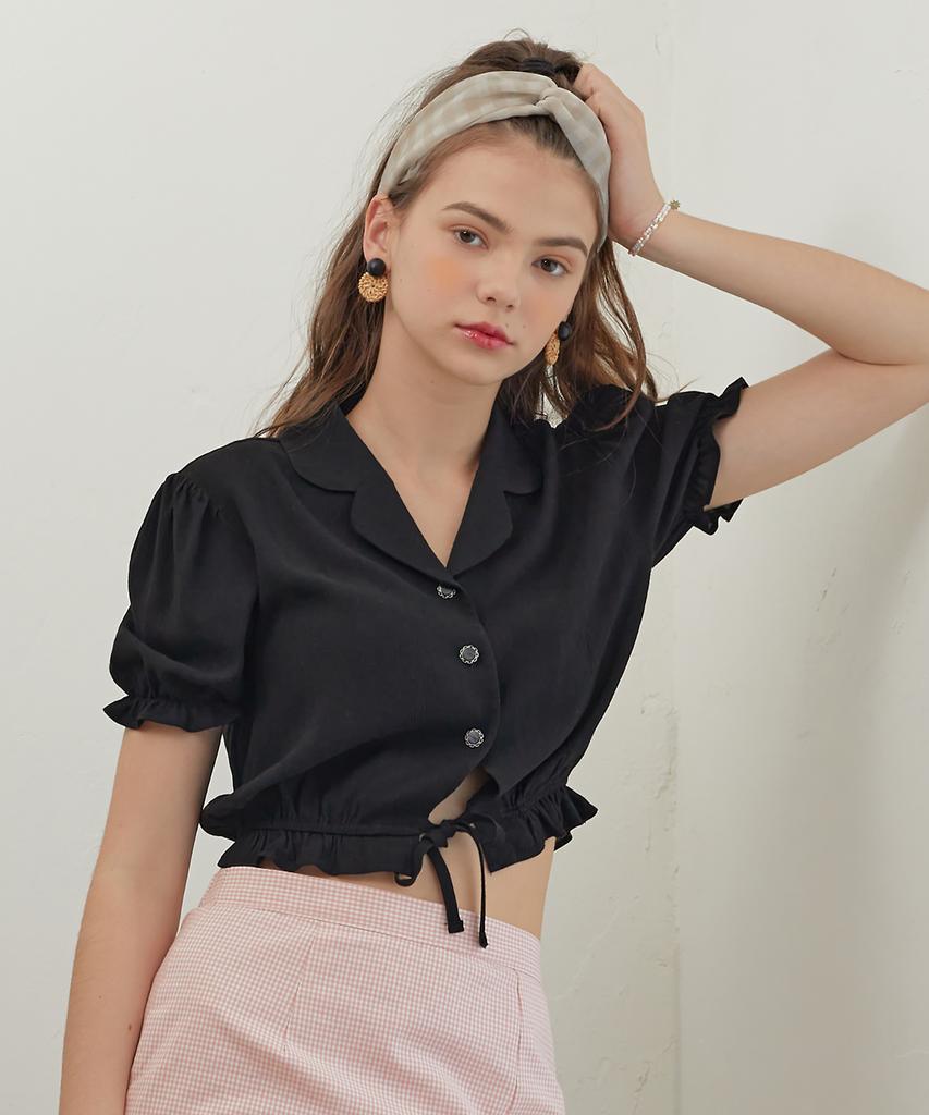 DEAR,PEER Frill Ribbon Blouse Black