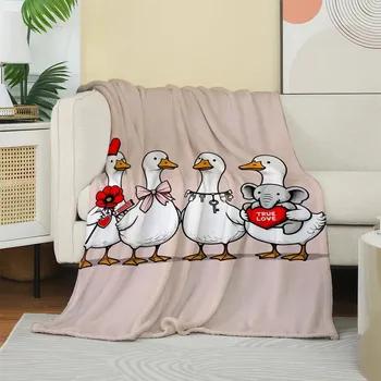 Valentines Day Funny Duck Elephant Flannel Blanket Cute LoveThemed Cartoon Throw Soft Cozy for Romantic Home Decor Gift