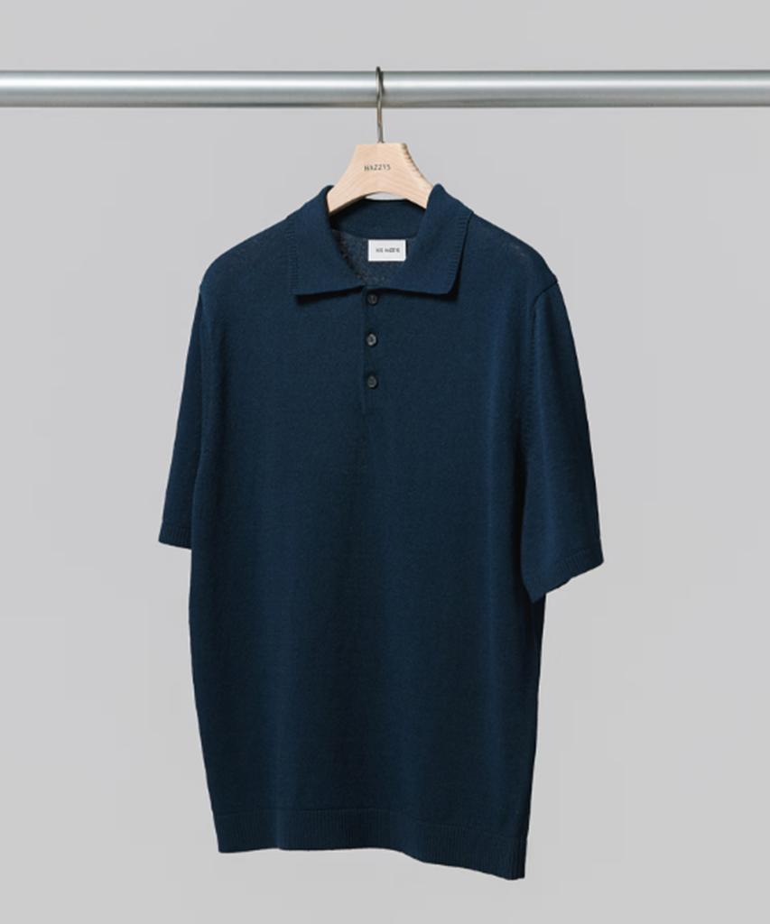 Hejiseu [His] Navy Cool Linen Short Sleeve Collared Knit
