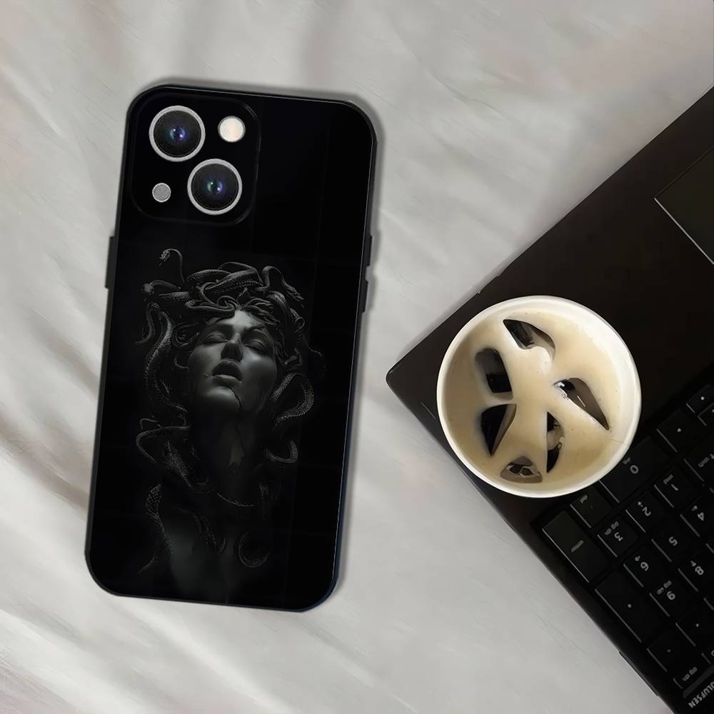Medúza Řecká mytologie Podívej se na mě Pouzdro na telefon Pro iPhone 17,16,15,14,13,12,11,Pro,XS,Max,XR,Plus,E,SE4,Mini Černé Měkké pouzdro