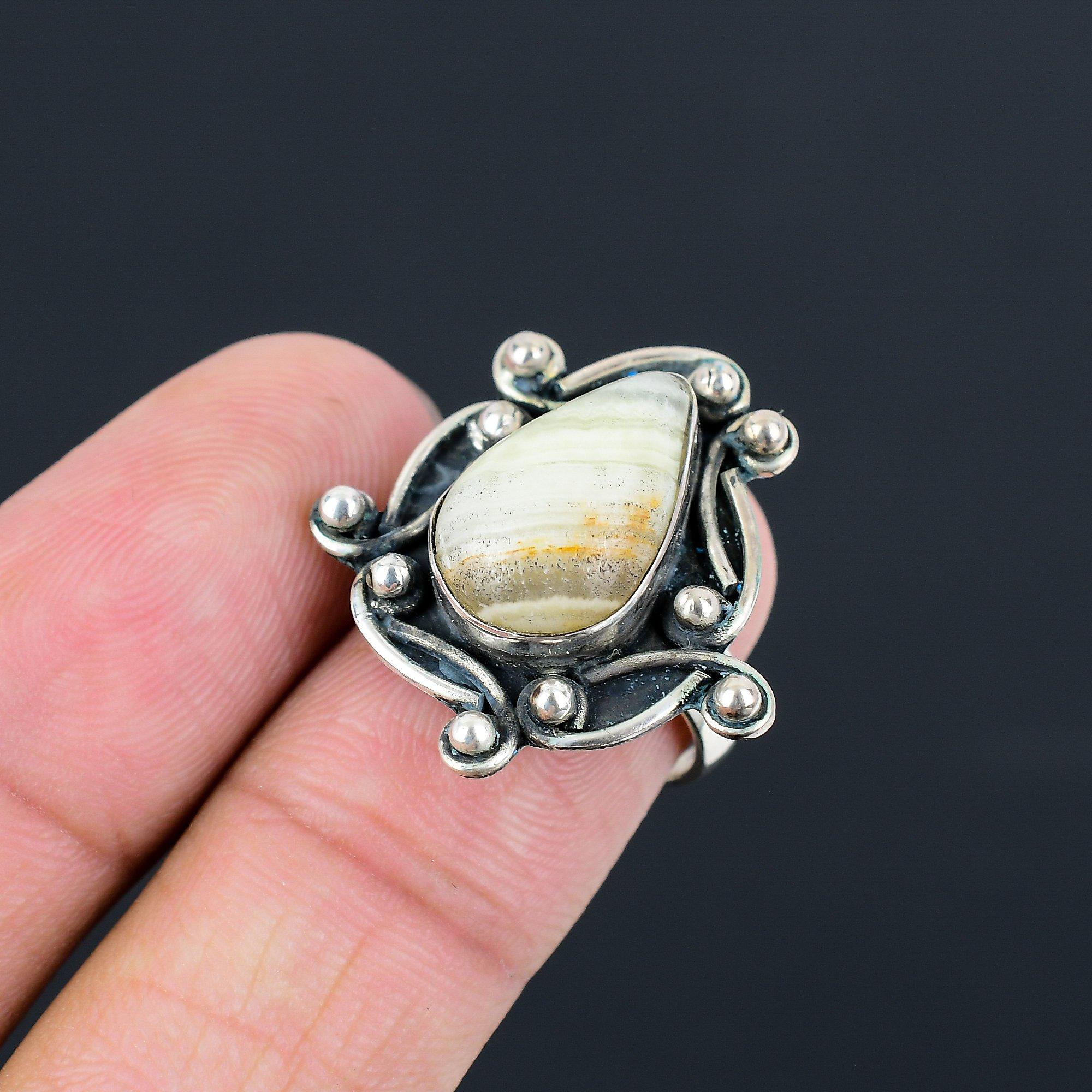 Sisters Day Deal Green Aragonite Gemstone Sterling Silver Statement Ring Size 7 7