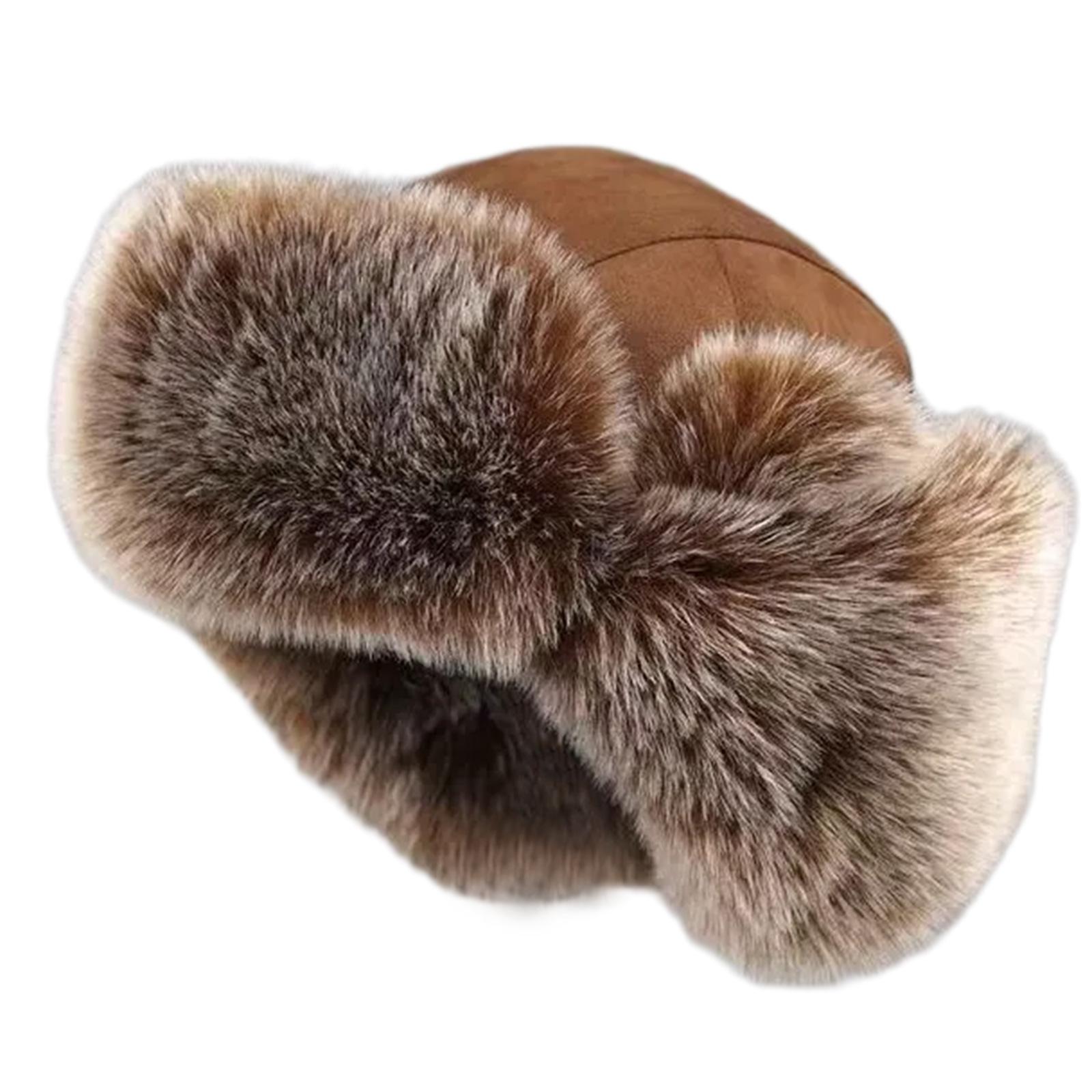 

Меховая шапка-ушанка с отворотом для ушей, зимняя теплая утолщенная шапка с ушками, охотничья шапка, ветрозащитная велосипедная шапка для мужчин и женщин коричневый