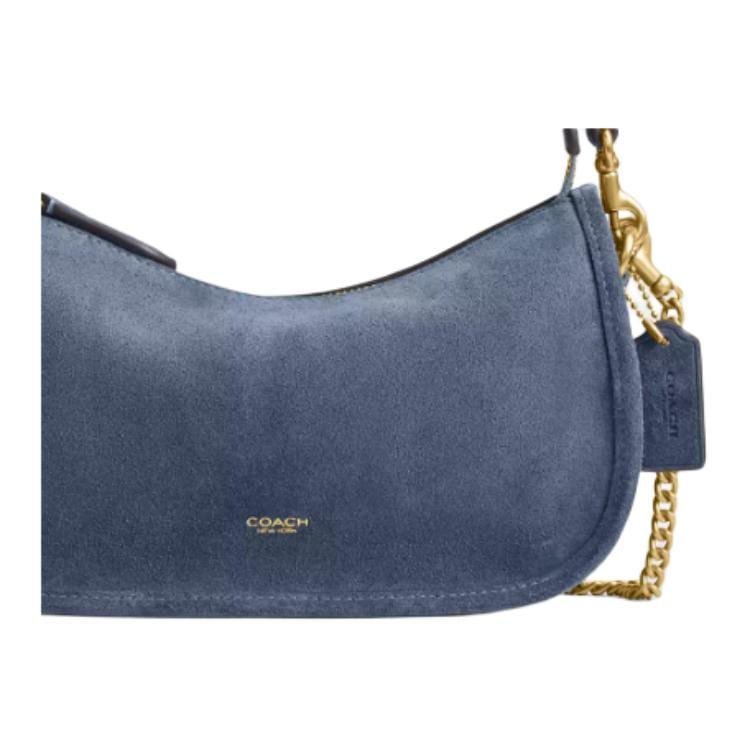 Coach Bolso de Hombro Waverly de Ante con Piel de Ternera Refinada Mediano para Mujer Azul Claro CDD78-B4LD
