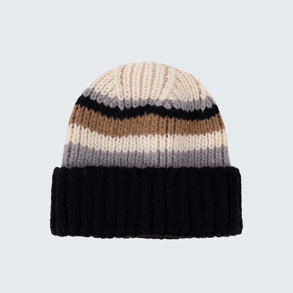 Fashion Color Blocked Knitted Wool Beanies for Women Stripe Ear Protection Skullcaps Autumn Winter Cold-proof Pullover H