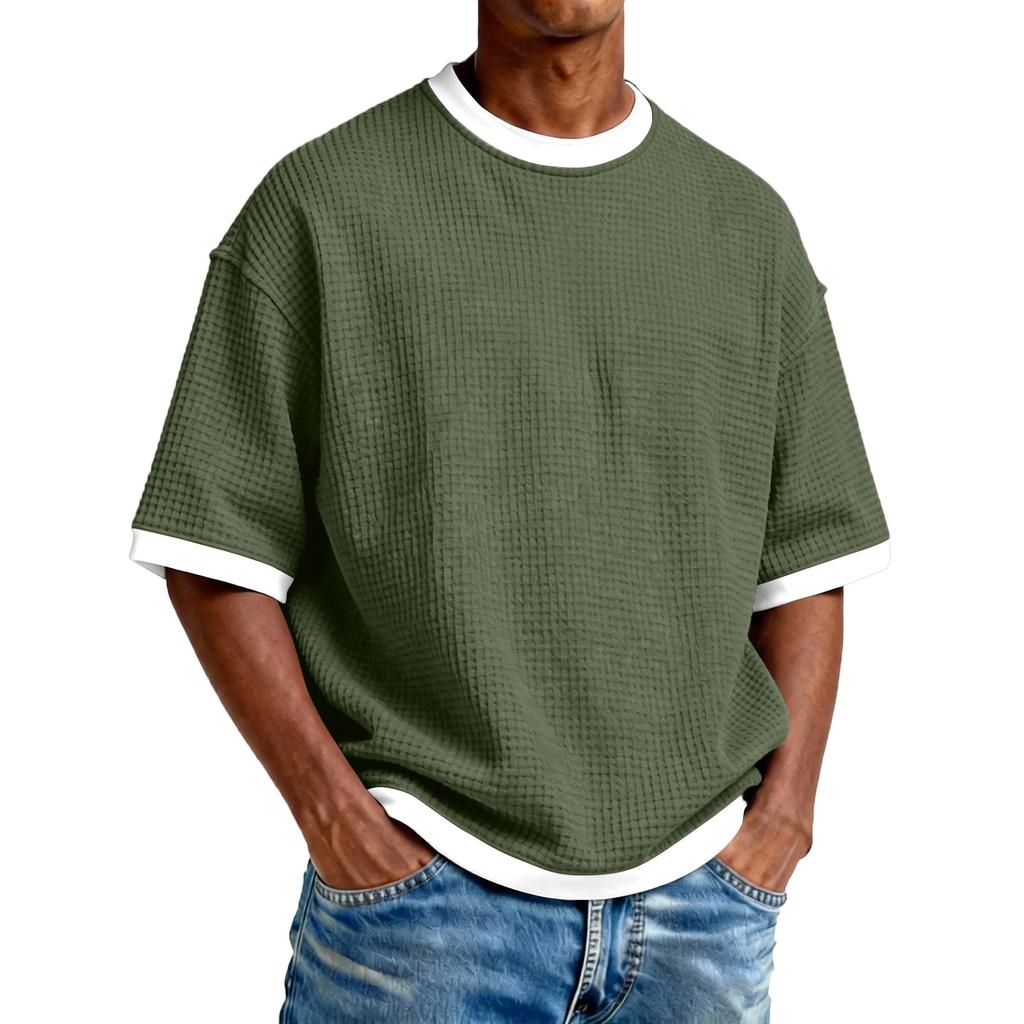 Camiseta Casual Masculina com Gola Redonda e Blocos de Cor - Moderna, Esportiva, de Corte Amplo, Versátil Roupa Masculina de Manga Curta