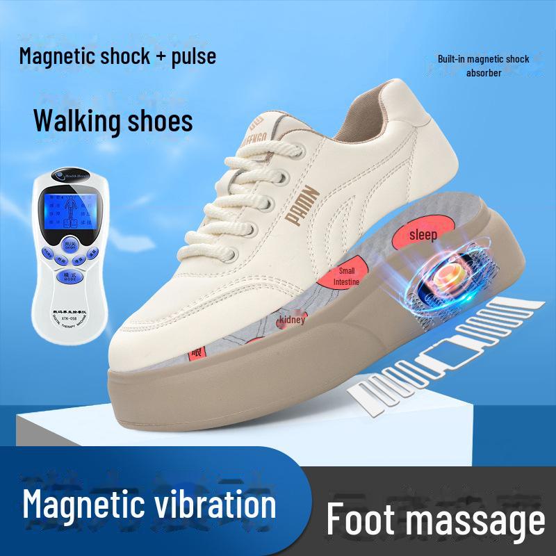 Women's 2024 Spring Magnetic Vibration Massage Shoes - Casual, Thick-Soled, Versatile Sports Shoes In White with Plus Velvet