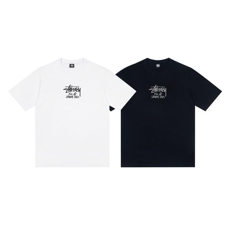 Stussy Nera 8 Classica Filigrana Stampa Lettere 2025 Unisex Streetwear Vestibilità Larga Maglietta in Cotone