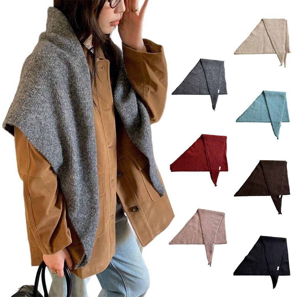 Bright Design Knitted Scarf Solid Color Triangle Scarf Baotou Style Winter Scarf  Casual Wear