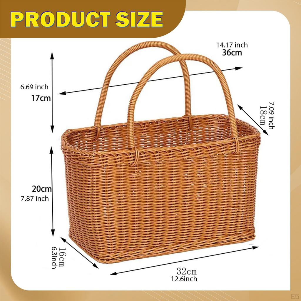 Empty And Versatile Woven Basket with Handle, Made of Imitation Rattan, Ideal for Fruit, Eggs,