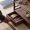 Guanlan Walnut Wood Tea Table with Double Drawer and Display Shelves for Tea Pot and Cup Storage