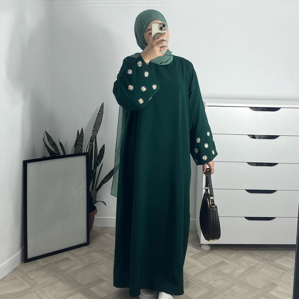 Embroidery Muslim Modest Dress Women Eid Saudi Arabia Dubai Abaya Party Jalabiya Robe