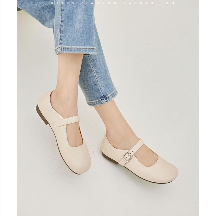 Leather flat-bottomed Mary Jane women's shoes one-pedal lazy Muller shoes 2025 new bag head half-drag single shoes