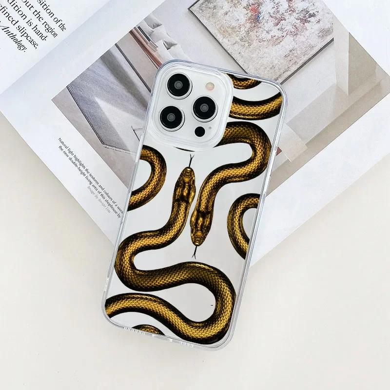 Luxurious Gold Snake Clear Case for IPhone 16 12 14 13 11 Pro Max Mini X XR XS 15 8 Plus Case Dragon Fundas for IPhone 13 Cover