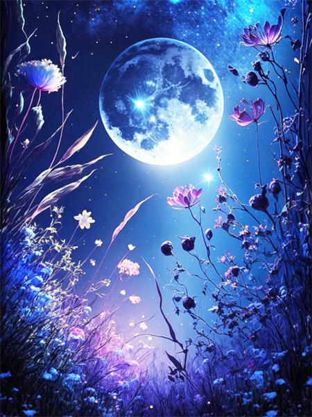 Full Square Round Diamond Painting Moon Landscape Mosaic Seaside Fantasy Embroidery Home Decor