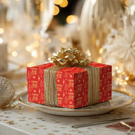 5Pcs Christmas Wrapping Paper Gold Foil Gift Wrap with Holiday Tree Designs Flower Bouquet Packing Paper for DIY Present Packaging