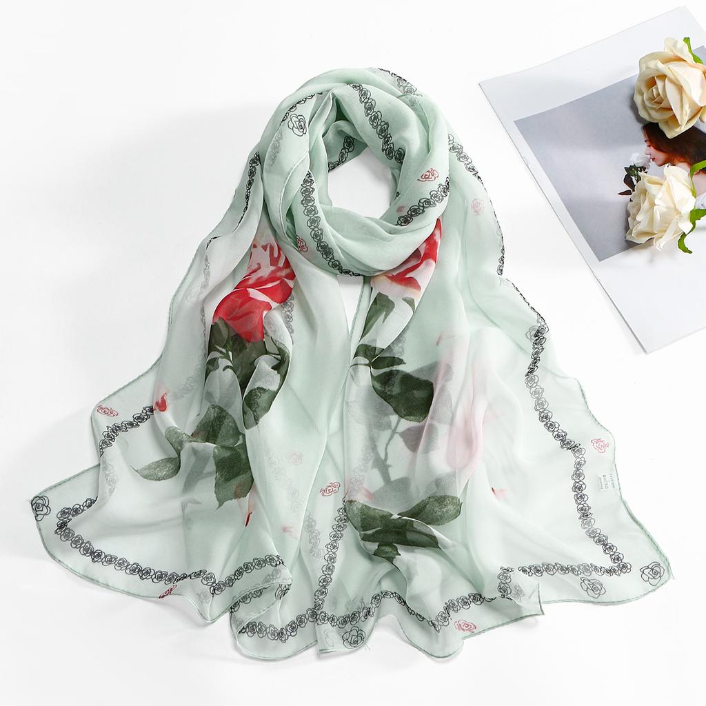 New Fashion SpringSummer Women Floral Printing Beach Silk Scarf Shawls Female Long Wraps Beach Sunscreen Hijab Georgette Scarf