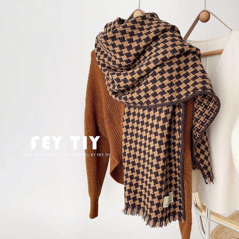 Soft Glutinous Plaid Ins Scarf for Women Winter New Korean Style Good Match Student Shawl Warm Scarf Christmas