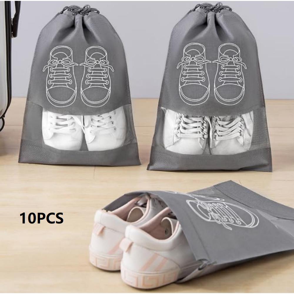 5/10 Shoe Storage Bags, Portable Waterproof Dust-proof Drawstring Shoe Bags with Transparent Slots, Suitable for Daily Use and T