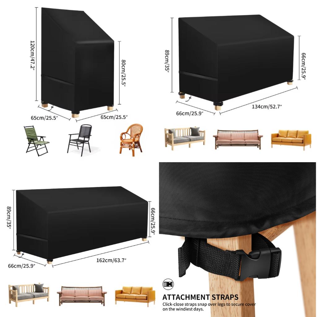 Copertura per sedie da giardino Oxford 210D, impermeabile, protettiva per mobili, antipolvere, per panche/sedie impilabili/pieghevoli, copertura antipioggia per sedie da giardino
