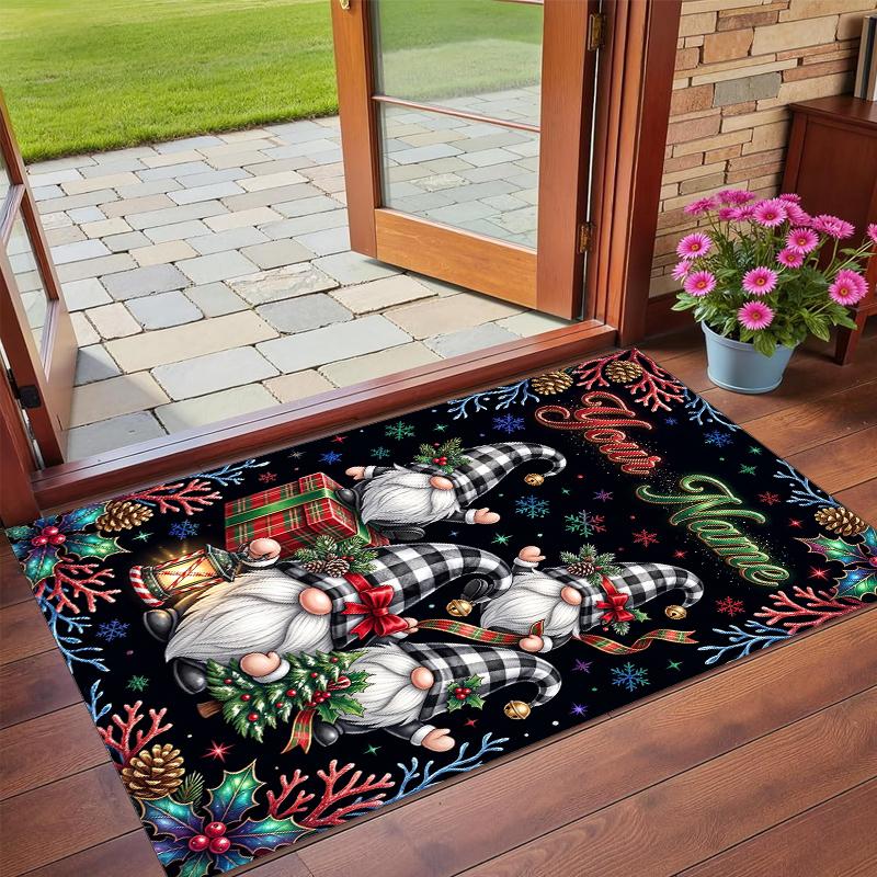 Christmas Custom Name Printed Square Area Rug Soft Non Slip Floor Carpet For Bedroom Holiday Gift