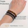 3pcs Mixed Material Bracelet Set | 8mm Tiger Eye + Ferromagnetic + Obsidian Beads, Handmade Elastic Spiritual Additions, Suitable